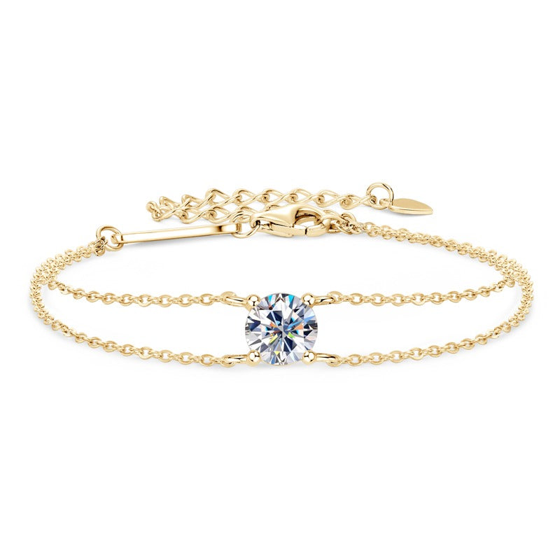 Adjustable Double Chain Moissanite Bracelet - 1ct 6.5mm 925 Sterling Silver - www.gemmacraft.com