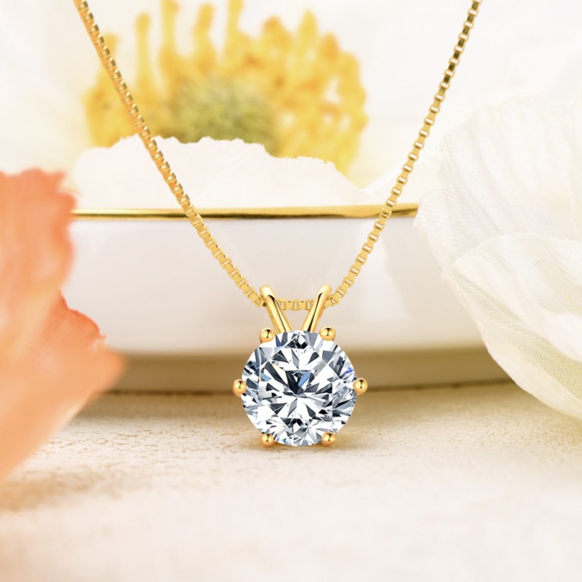 Moissanite Pendant Necklace - Gold Plated 925 Sterling Silver - www.gemmacraft.com