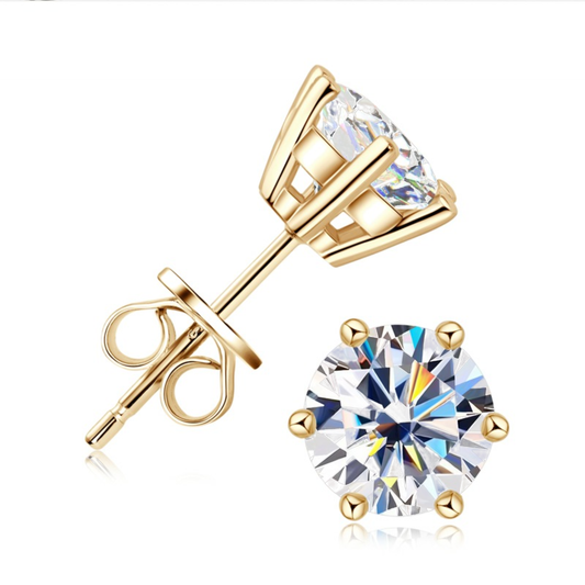 Moissanite Stud Earrings -2CT Gold Plated 925 Sterling Silver - www.gemmacraft.com