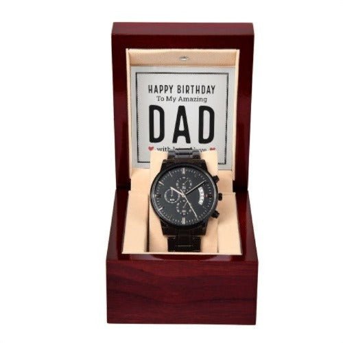 Black Chronograph Watch- Gift To My Dad - Birthday gift to father.  www.gemmacraft.com