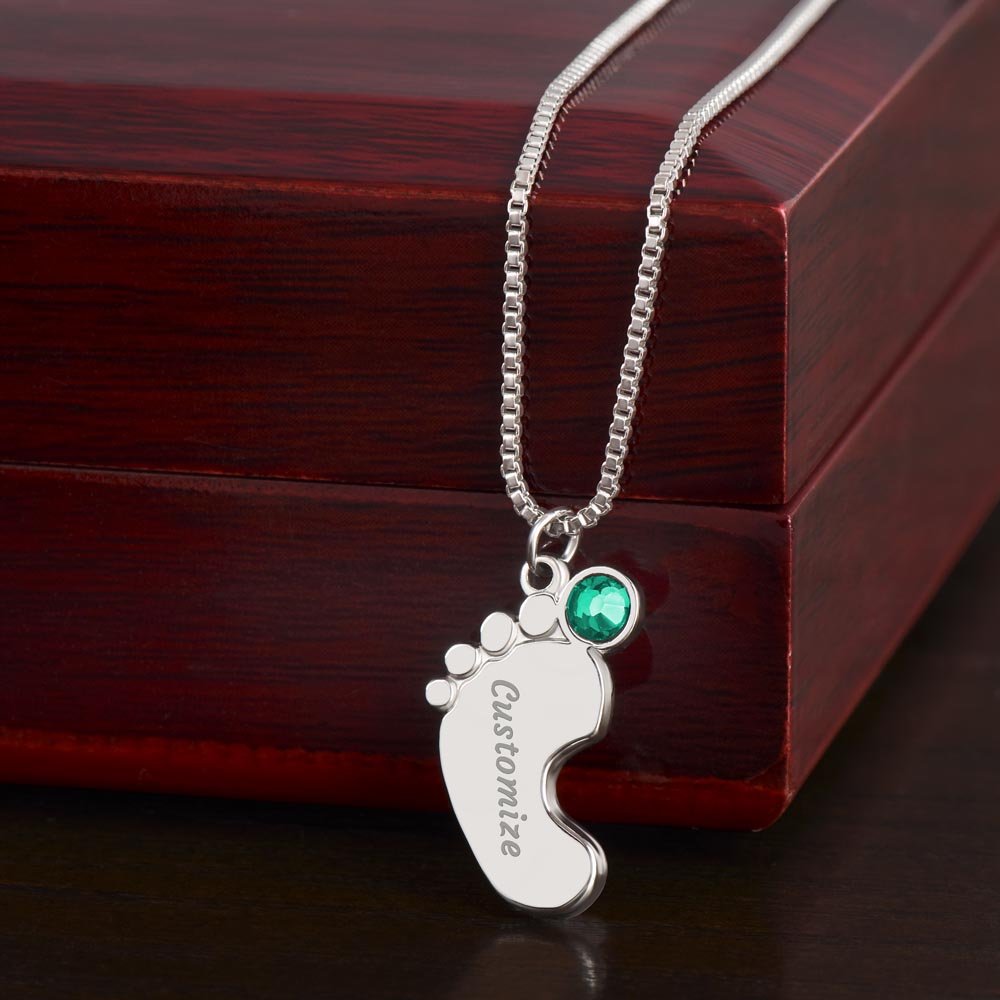 Engraved Baby Feet with Birthstones - www.gemmacraft.com