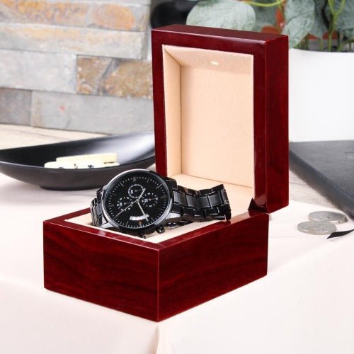 Engraved Black Chronograph Watch - Gift for men www.gemmacraft.com