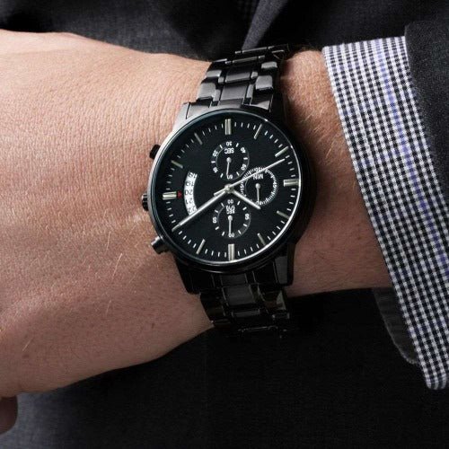 Engraved Black Chronograph Watch - Gift for men www.gemmacraft.com