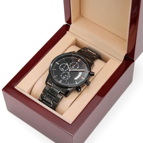 Engraved Black Chronograph Watch - Gift for men www.gemmacraft.com