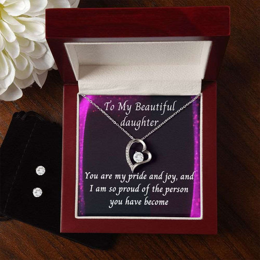 To My Beautiful daughter. Forever Love Necklace and Earring Set. Gift to Daughter