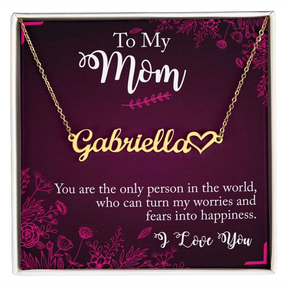 To my Mom. Heart Name Necklace - www.gemmacraft.com. Gift to mother