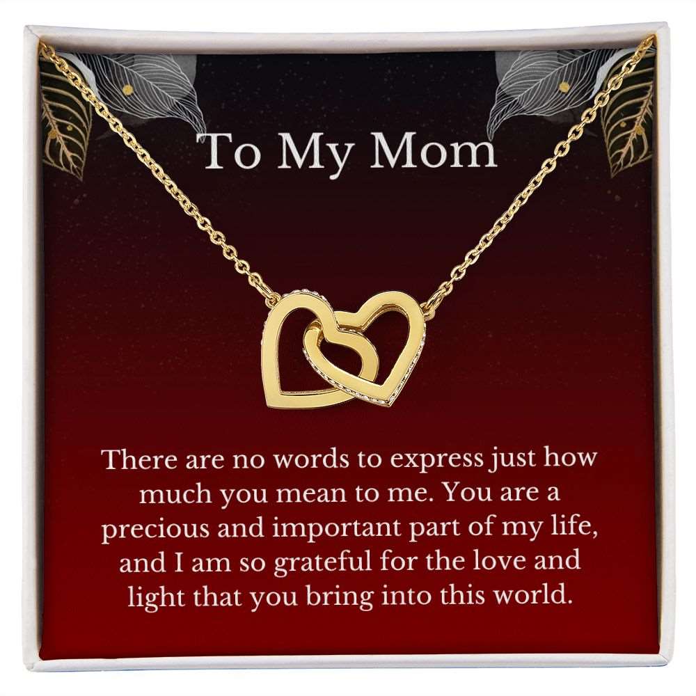 To My Mom. Interlocking Hearts Necklace. - www.gemmacraft.com. Gift to mother. Gold, stainless steel