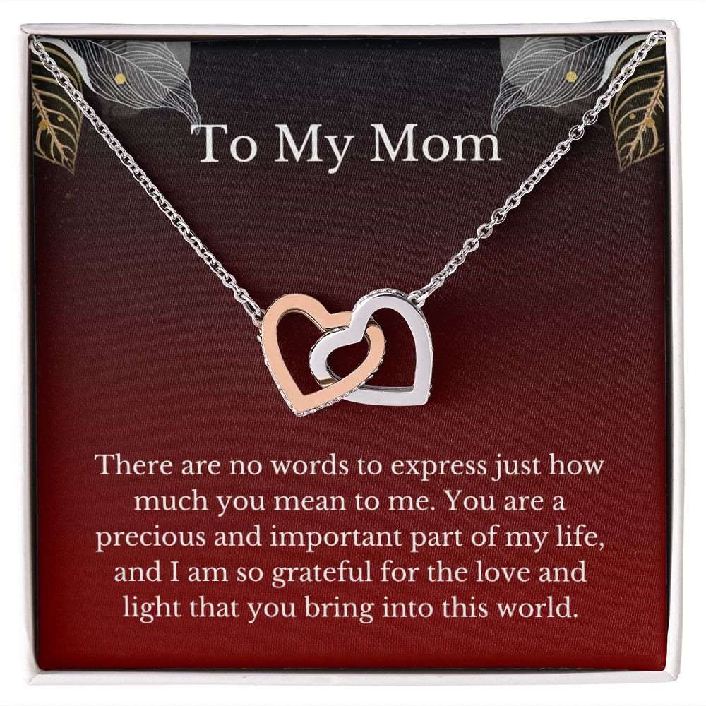 To My Mom. Interlocking Hearts Necklace. - www.gemmacraft.com. Gift to mother. Gold, stainless steel