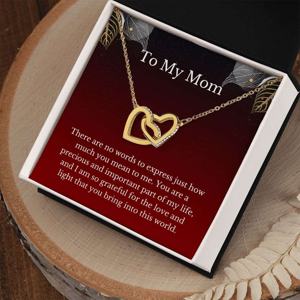 To My Mom. Interlocking Hearts Necklace. - www.gemmacraft.com. Gift to mother. Gold, stainless steel
