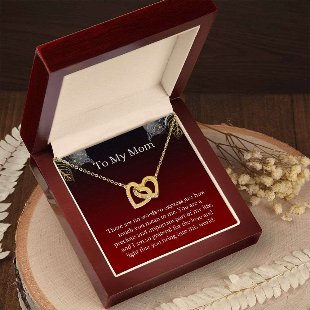 To My Mom. Interlocking Hearts Necklace. - www.gemmacraft.com. Gift to mother. Gold, stainless steel