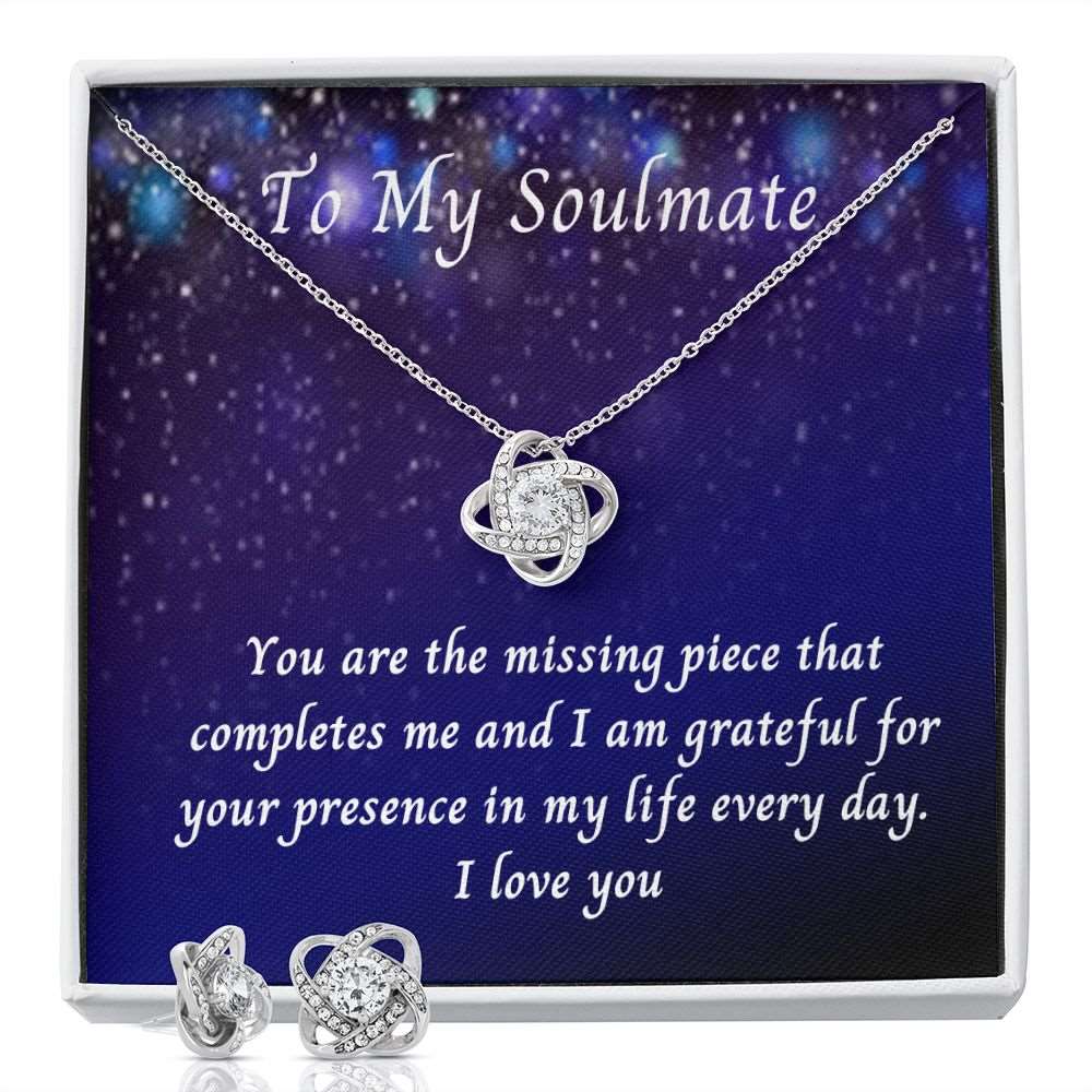 To My Soulmate. Love Knot Earring and Necklace Set